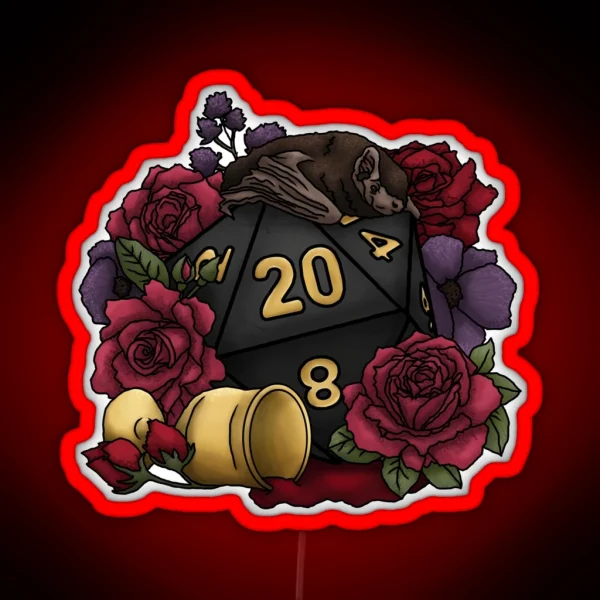 Vampire D20 Tabletop RPG Gaming Dice RGB Neon Sign