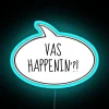 Neon sign with colorful lights spelling out 'what's happening'