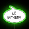 Neon sign with colorful characters spelling out 'What's Happenin'
