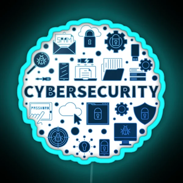 Vector Cybersecurity Circular Concept Outline RGB Neon Sign
