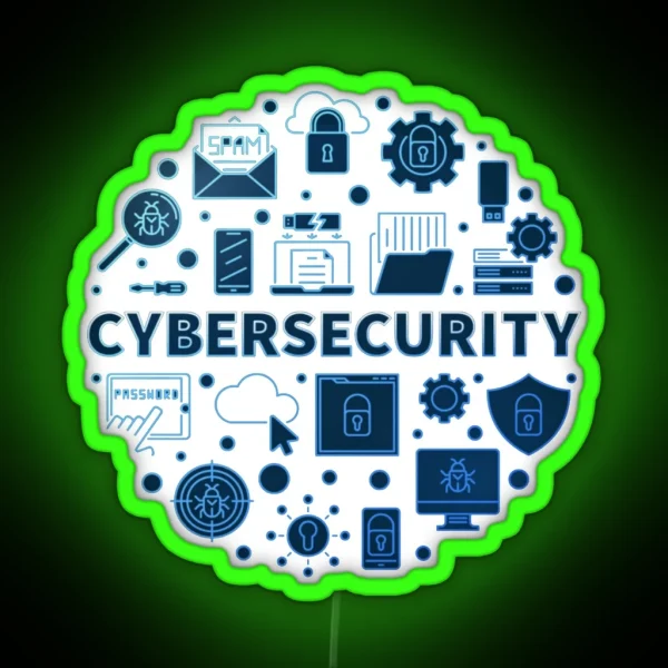 Vector Cybersecurity Circular Concept Outline RGB Neon Sign