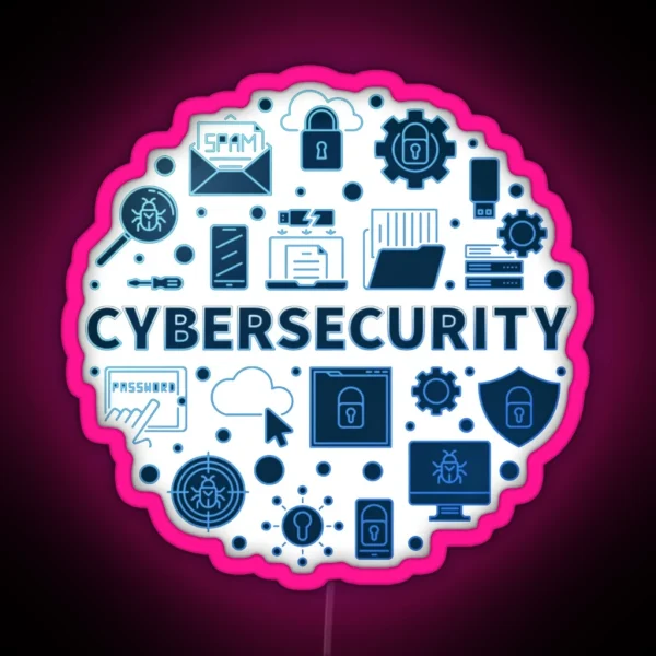 Vector Cybersecurity Circular Concept Outline RGB Neon Sign