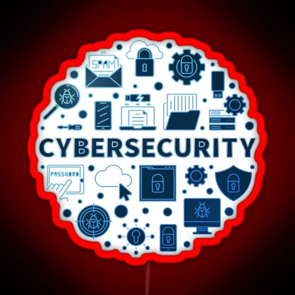 Vector Cybersecurity Circular Concept Outline RGB Neon Sign