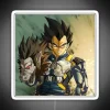 Vegeta from Dragon Ball Z standing in front of a classic RGB neon sign with a white background.