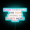 Dragon Ball Z character Vegeta's motivational quote on a neon sign with RGB colors, symbolizing perseverance and determina...