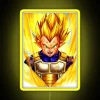 Vegeta in his Super Saiyan form standing in front of a neon-lit cityscape with vibrant yellow lighting.