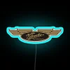 Velocette motorcycle logo in neon blue color