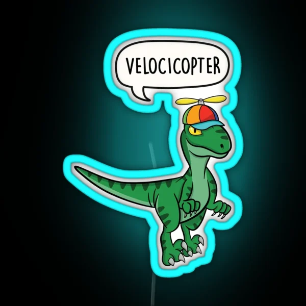 Velocicopter Dinosaur Velociraptor Helicopter Pun Gift RGB Neon Sign