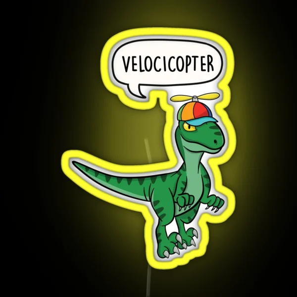 Velocicopter Dinosaur Velociraptor Helicopter Pun Gift RGB Neon Sign