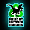 Neon sign with blue velociraptor design in RGB color scheme.