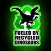 Neon sign featuring a velociraptor design in vibrant green RGB colors.