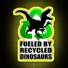 Neon sign featuring a velociraptor silhouette in bright yellow with RGB colors.