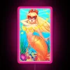 Vibrant neon sign featuring a mermaid inspired by Venus, with pink hues and futuristic design.