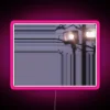 Neon RGB sign with pink netting effect.