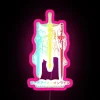 Neon pink sword silhouette design with vibrant RGB colors.
