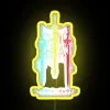 Neon-lit sword silhouette in vibrant yellow and RGB colors.