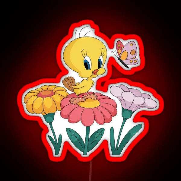 Vibrant Tweety Bird In Playful Floral Scene RGB Neon Sign