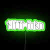 Viking-inspired neon sign featuring a dragon in vibrant green with RGB colors.