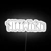 Viking dragon neon sign with glowing RGB letters in a fantasy theme, evoking ancient Scandinavian mythology.