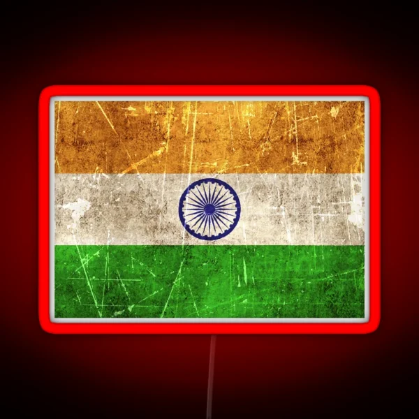 Vintage Aged And Scratched Indian Flag RGB Neon Sign