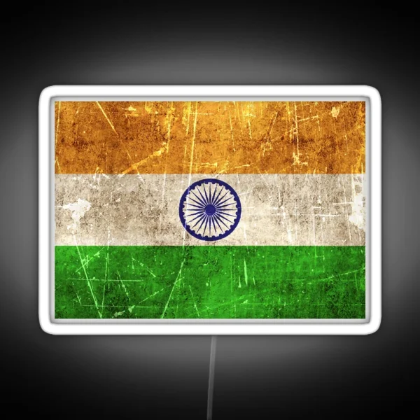 Vintage Aged And Scratched Indian Flag RGB Neon Sign