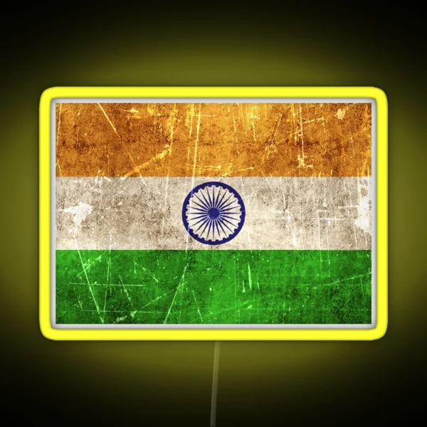Vintage Aged And Scratched Indian Flag RGB Neon Sign