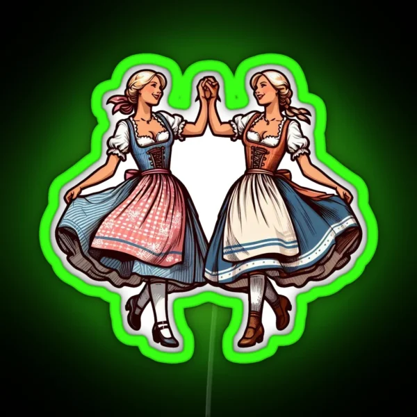 Vintage Alpengirls In Dirndl RGB Neon Sign