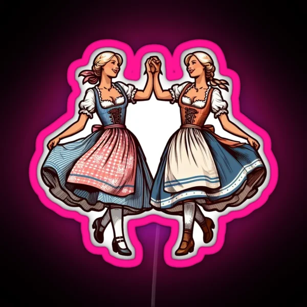 Vintage Alpengirls In Dirndl RGB Neon Sign