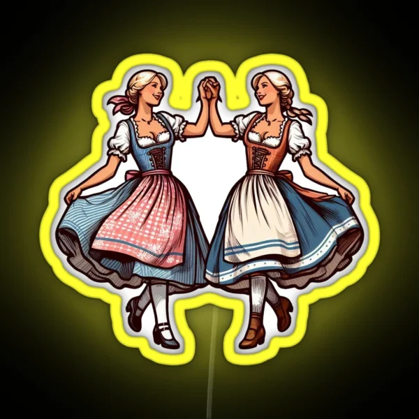 Vintage Alpengirls In Dirndl RGB Neon Sign