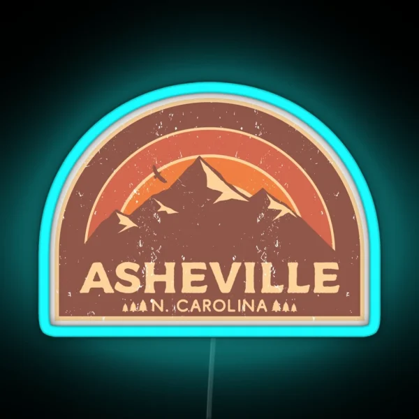 Vintage Asheville Mountain Design RGB Neon Sign
