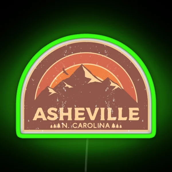 Vintage Asheville Mountain Design RGB Neon Sign