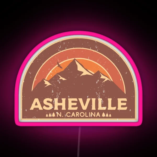 Vintage Asheville Mountain Design RGB Neon Sign