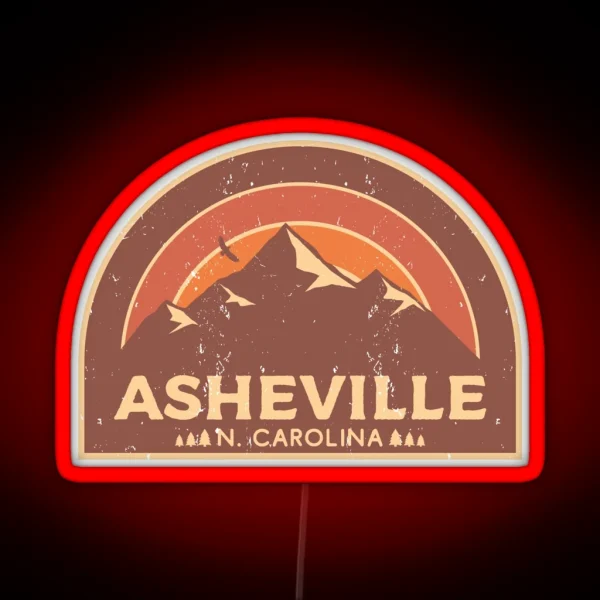 Vintage Asheville Mountain Design RGB Neon Sign