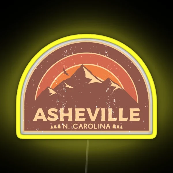 Vintage Asheville Mountain Design RGB Neon Sign