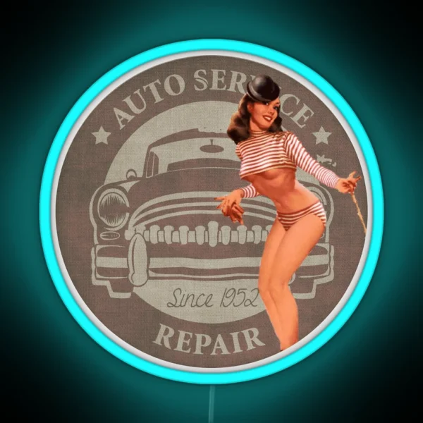 Vintage Auto Repair Car Repair Pin Up Girl RGB Neon Sign