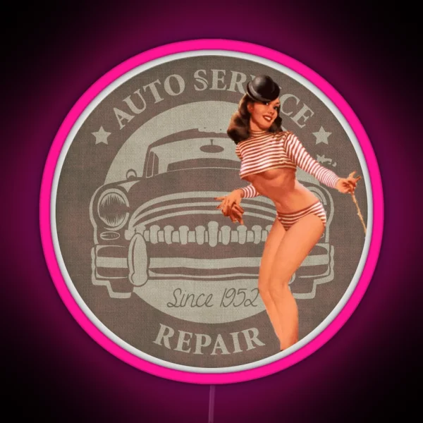 Vintage Auto Repair Car Repair Pin Up Girl RGB Neon Sign