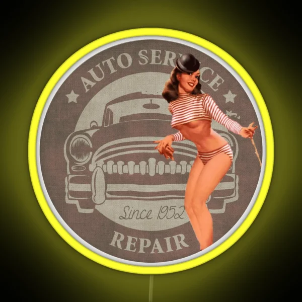 Vintage Auto Repair Car Repair Pin Up Girl RGB Neon Sign