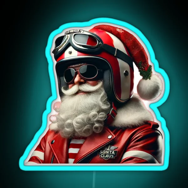 Vintage Biker Santa Claus Retro Holiday Charm RGB Neon Sign