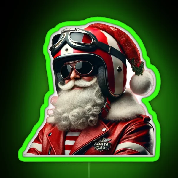 Vintage Biker Santa Claus Retro Holiday Charm RGB Neon Sign