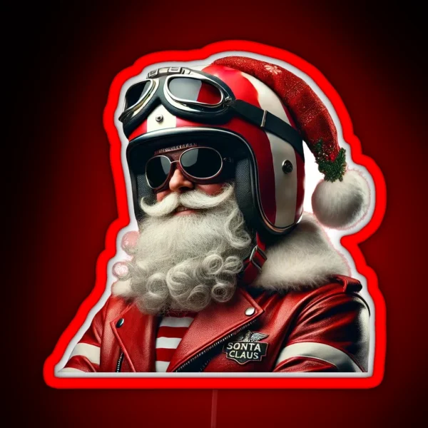 Vintage Biker Santa Claus Retro Holiday Charm RGB Neon Sign