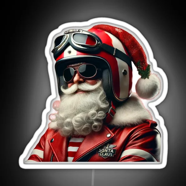 Vintage Biker Santa Claus Retro Holiday Charm RGB Neon Sign