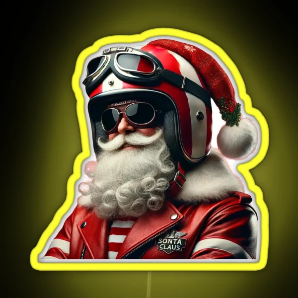 Vintage Biker Santa Claus Retro Holiday Charm RGB Neon Sign