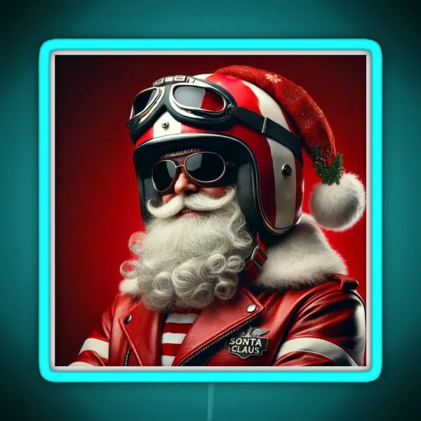 Vintage Biker Santa Claus Retro Holiday Charm RGB Neon Sign