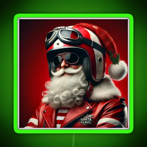 Vintage Biker Santa Claus Retro Holiday Charm RGB Neon Sign