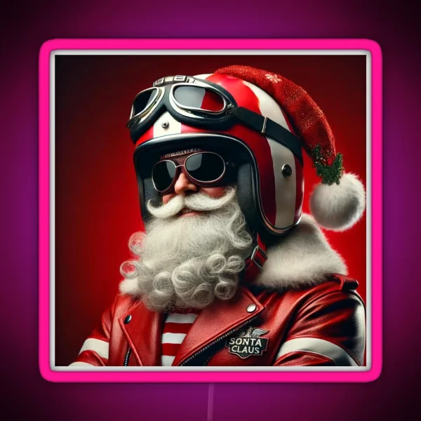 Vintage Biker Santa Claus Retro Holiday Charm RGB Neon Sign