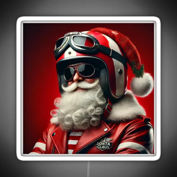 Vintage Biker Santa Claus Retro Holiday Charm RGB Neon Sign