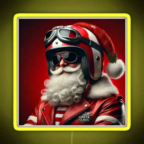 Vintage Biker Santa Claus Retro Holiday Charm RGB Neon Sign