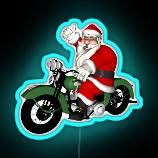 Vintage Biker Santa Claus RGB Neon Sign