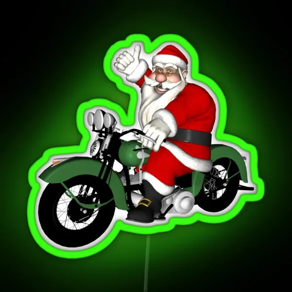 Vintage Biker Santa Claus RGB Neon Sign