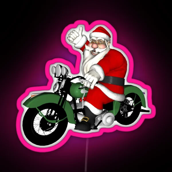 Vintage Biker Santa Claus RGB Neon Sign